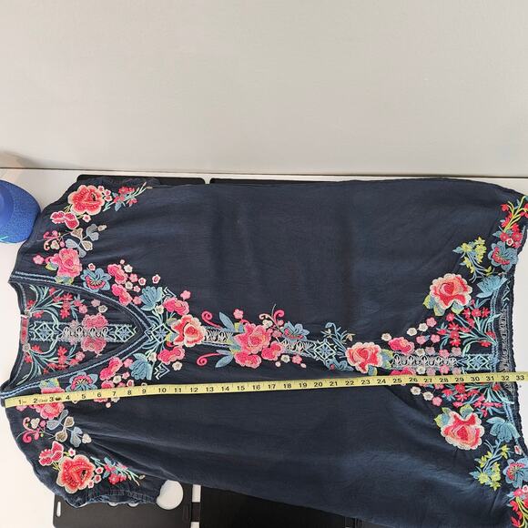 Johnny Was Embroidered Tunic Mini Dress Gray Rayon | Women's Small - Picture 9 of 16